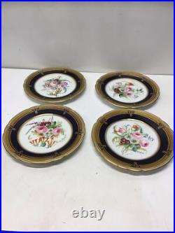 Antique Hand Painted Floral Cabinet Plates Cobalt Blue Gold Gilt ABPearce Set 12