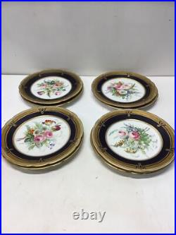 Antique Hand Painted Floral Cabinet Plates Cobalt Blue Gold Gilt ABPearce Set 12