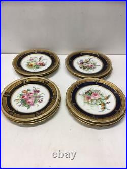 Antique Hand Painted Floral Cabinet Plates Cobalt Blue Gold Gilt ABPearce Set 12