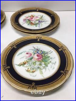 Antique Hand Painted Floral Cabinet Plates Cobalt Blue Gold Gilt ABPearce Set 12