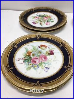 Antique Hand Painted Floral Cabinet Plates Cobalt Blue Gold Gilt ABPearce Set 12