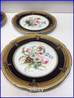 Antique Hand Painted Floral Cabinet Plates Cobalt Blue Gold Gilt ABPearce Set 12