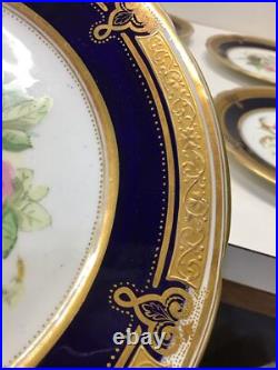 Antique Hand Painted Floral Cabinet Plates Cobalt Blue Gold Gilt ABPearce Set 12 Antique Hand Painted Floral Cabinet Plates Cobalt Blue Gold Gilt ABPearce Set 12