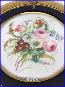 Antique Hand Painted Floral Cabinet Plates Cobalt Blue Gold Gilt ABPearce Set 12