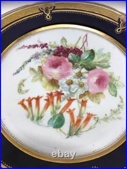 Antique Hand Painted Floral Cabinet Plates Cobalt Blue Gold Gilt ABPearce Set 12