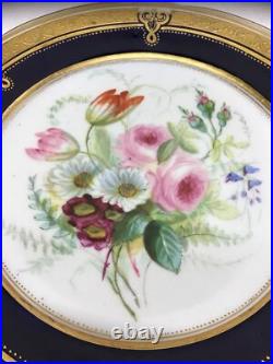 Antique Hand Painted Floral Cabinet Plates Cobalt Blue Gold Gilt ABPearce Set 12