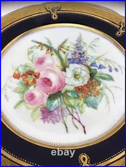 Antique Hand Painted Floral Cabinet Plates Cobalt Blue Gold Gilt ABPearce Set 12