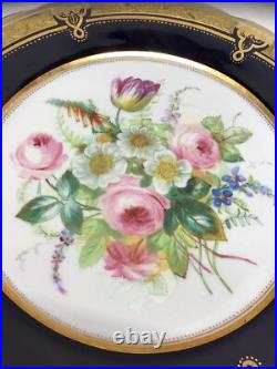 Antique Hand Painted Floral Cabinet Plates Cobalt Blue Gold Gilt ABPearce Set 12