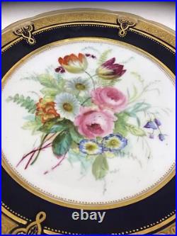 Antique Hand Painted Floral Cabinet Plates Cobalt Blue Gold Gilt ABPearce Set 12