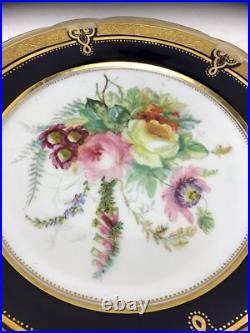 Antique Hand Painted Floral Cabinet Plates Cobalt Blue Gold Gilt ABPearce Set 12