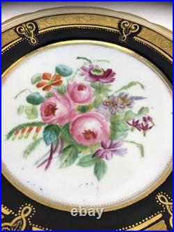 Antique Hand Painted Floral Cabinet Plates Cobalt Blue Gold Gilt ABPearce Set 12