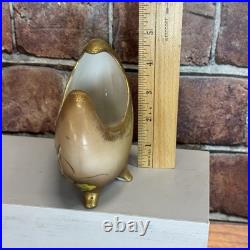 Antique Hand Painted Nippon Porcelain Vase Crescent Moriage Lotus Gold Accents