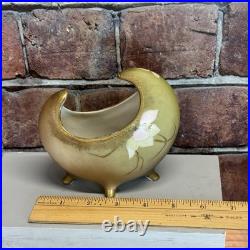 Antique Hand Painted Nippon Porcelain Vase Crescent Moriage Lotus Gold Accents