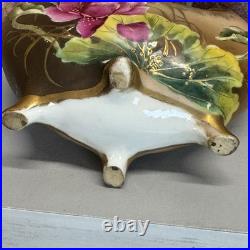 Antique Hand Painted Nippon Porcelain Vase Crescent Moriage Lotus Gold Accents
