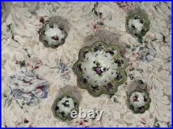 Antique Hand Painted Porcelain Violet Berry Bowl Set Gold Gilded Scalloped