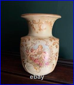 Antique Hand painted China Vase Cherubs Collectible Porcelain Gold Gilded Vase
