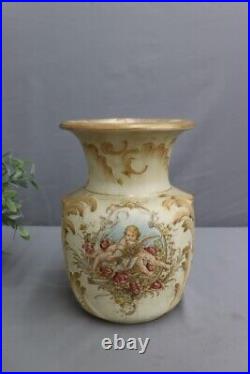 Antique Hand painted China Vase Cherubs Collectible Porcelain Gold Gilded Vase