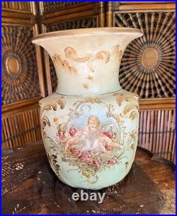 Antique Hand painted China Vase Cherubs Collectible Porcelain Gold Gilded Vase