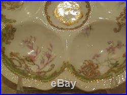 Antique Haviland Limoges China Porcelain Shell & Seaweed Oyster Plate Green Gold