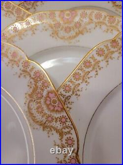 Antique Haviland Limoges Raised Gold Encrusted Jeweled Luncheon Plates Set Of 10