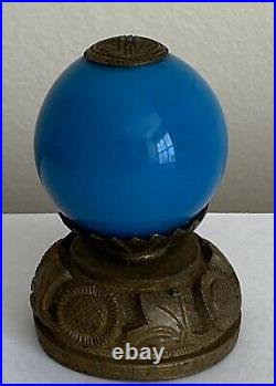 Antique Heavy Chinese Hat Finial Royal Blue Porcelain With Gold Or Brass Metal