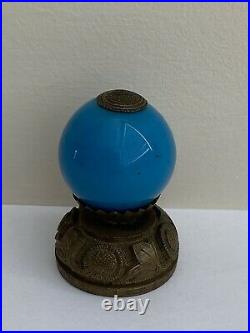 Antique Heavy Chinese Hat Finial Royal Blue Porcelain With Gold Or Brass Metal