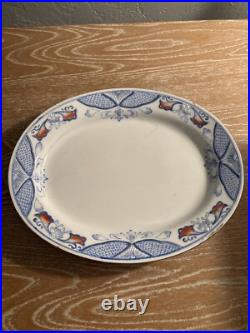 Antique Heavy Chinese Porcelain Serving Platter Cobalt Blue Gold Trim