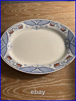 Antique Heavy Chinese Porcelain Serving Platter Cobalt Blue Gold Trim