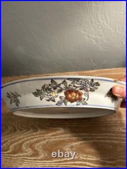 Antique Heavy Chinese Porcelain Serving Platter Cobalt Blue Gold Trim