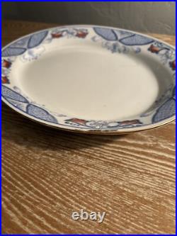 Antique Heavy Chinese Porcelain Serving Platter Cobalt Blue Gold Trim