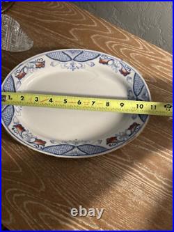 Antique Heavy Chinese Porcelain Serving Platter Cobalt Blue Gold Trim