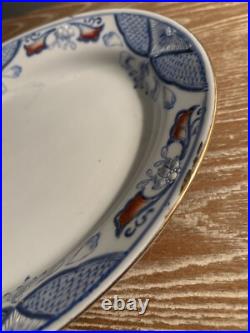 Antique Heavy Chinese Porcelain Serving Platter Cobalt Blue Gold Trim