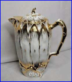 Antique Hutschenreuther LHS Porcelain Pitcher White 22k Gold Gilded 6.5