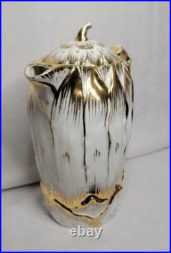 Antique Hutschenreuther LHS Porcelain Pitcher White 22k Gold Gilded 6.5