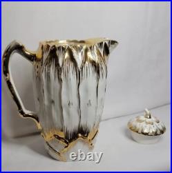 Antique Hutschenreuther LHS Porcelain Pitcher White 22k Gold Gilded 6.5