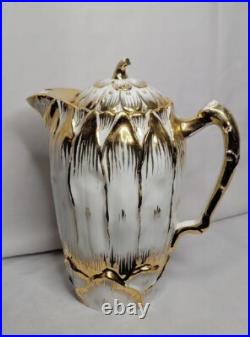 Antique Hutschenreuther LHS Porcelain Pitcher White 22k Gold Gilded 6.5