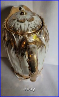 Antique Hutschenreuther LHS Porcelain Pitcher White 22k Gold Gilded 6.5