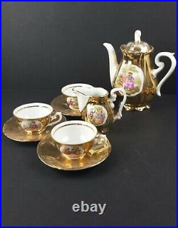 Antique JWK Karlsbad Germany Fine China Porcelain Tea Coffee Set Gilt Gold 17 Pc