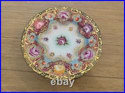 Antique Japanese Nippon Porcelain Set of 6 Plates with Painted Flowers & Gold Dec