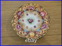 Antique Japanese Nippon Porcelain Set of 6 Plates with Painted Flowers & Gold Dec