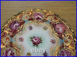 Antique Japanese Nippon Porcelain Set of 6 Plates with Painted Flowers & Gold Dec