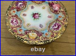 Antique Japanese Nippon Porcelain Set of 6 Plates with Painted Flowers & Gold Dec