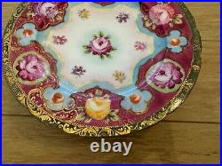 Antique Japanese Nippon Porcelain Set of 6 Plates with Painted Flowers & Gold Dec