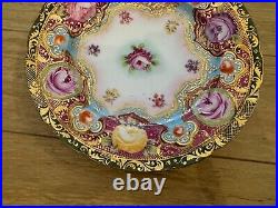 Antique Japanese Nippon Porcelain Set of 6 Plates with Painted Flowers & Gold Dec