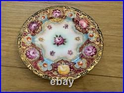 Antique Japanese Nippon Porcelain Set of 6 Plates with Painted Flowers & Gold Dec