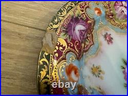 Antique Japanese Nippon Porcelain Set of 6 Plates with Painted Flowers & Gold Dec