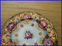 Antique Japanese Nippon Porcelain Set of 6 Plates with Painted Flowers & Gold Dec