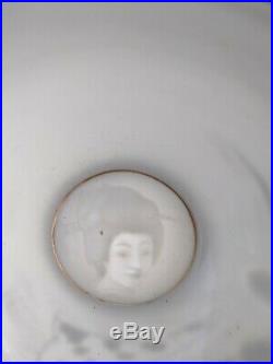 Antique Kutani Hayasi Geisha Lithophane China Porcelain White Gold Tea Set