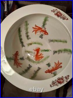 Antique Large Chinese Oriental Court Pottery Porcelain Fish Bowl Planter 14