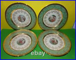 Antique Le Mieux China Hand Decorated 24 KT gold Set of 4 Dinner Plates 10 1/4
